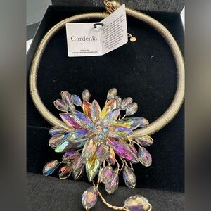 Iridescent Crystal Gardenia Statement Necklace - Gift Ready ❤️